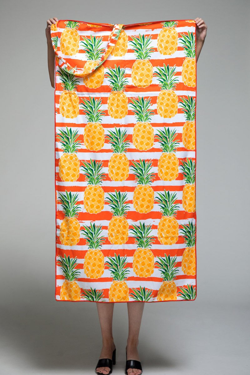 2 In 1 Pineapple Motif Bag and Towel: Blue / OS