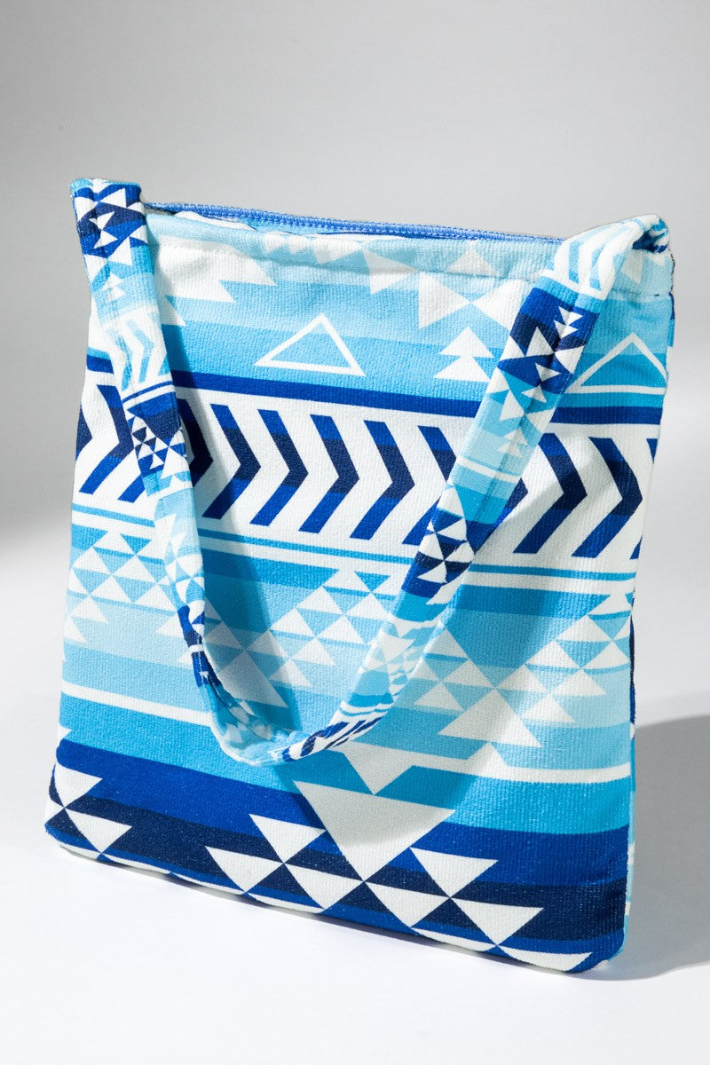 2 In 1 Ethnic Motif Bag and Towel: Blue / OS