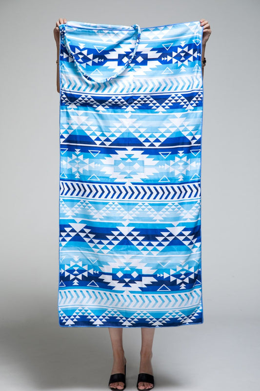 2 In 1 Ethnic Motif Bag and Towel: Blue / OS