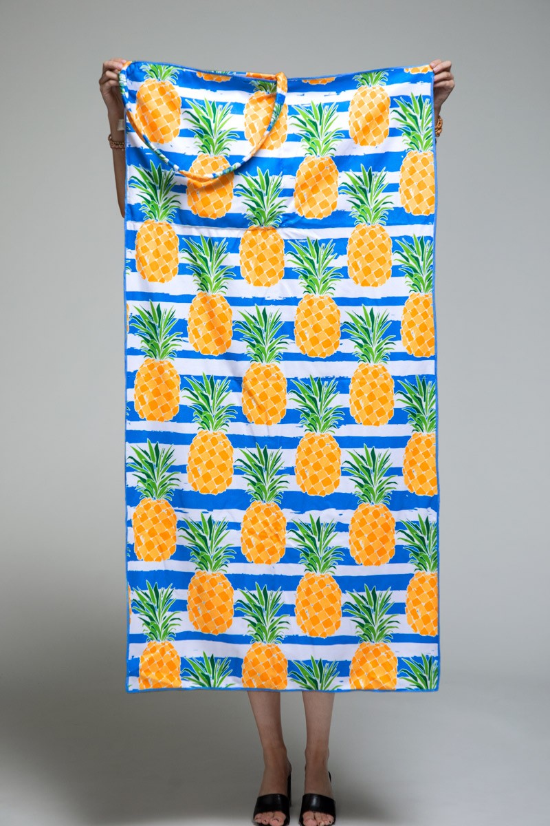 2 In 1 Pineapple Motif Bag and Towel: Blue / OS