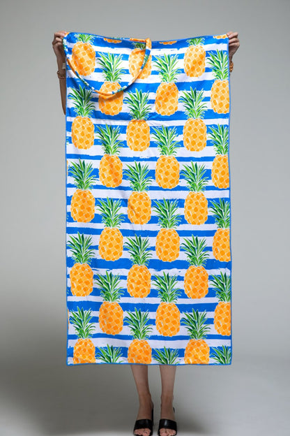 2 In 1 Pineapple Motif Bag and Towel: Blue / OS