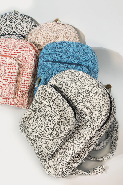 Handmade Weave Flower Handblock Print Backpack: Denim / OS